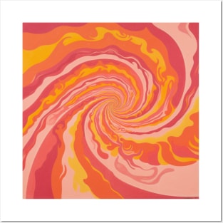 Swirl Abstract Groovy Yellow Pink Spiral Posters and Art